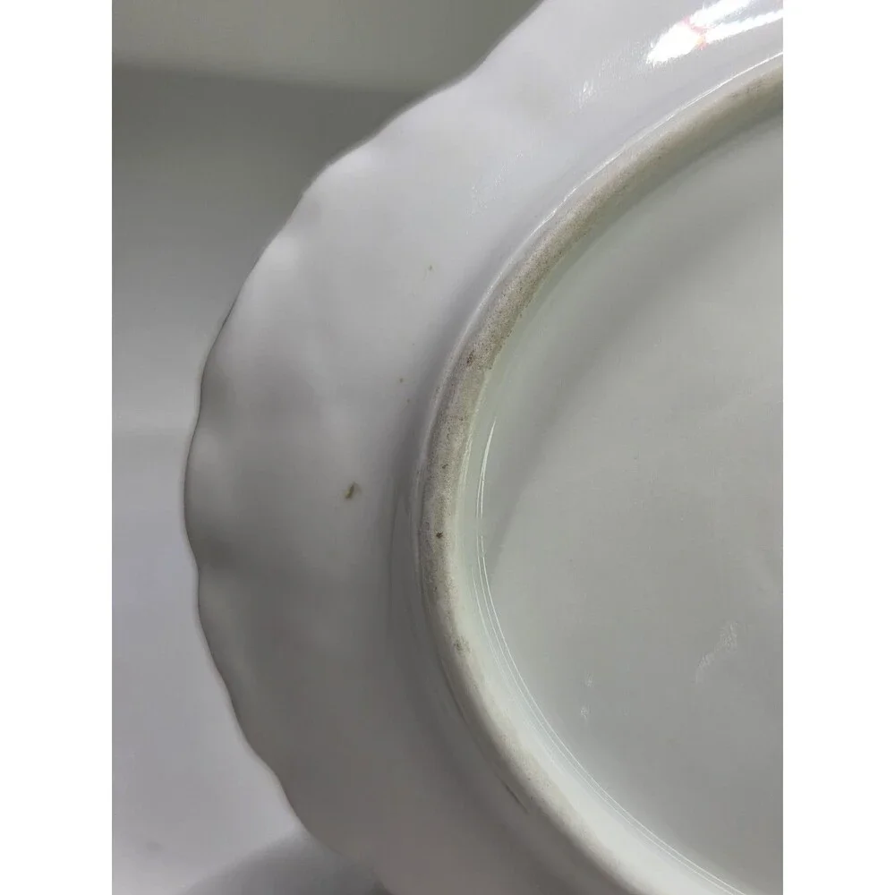 Antique Haviland Limoges Gravy Boat With Attached Under Plate Gold Blue France